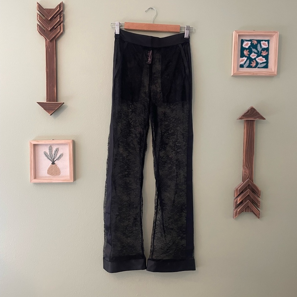 Black lace satin pant
